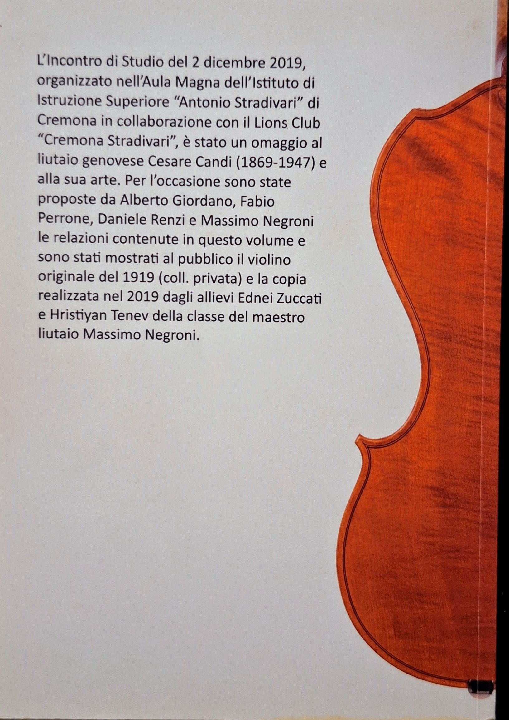 Close-up of a violin with text on a white background